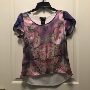 Watercolor Floral Flutter Sleeves Top Small